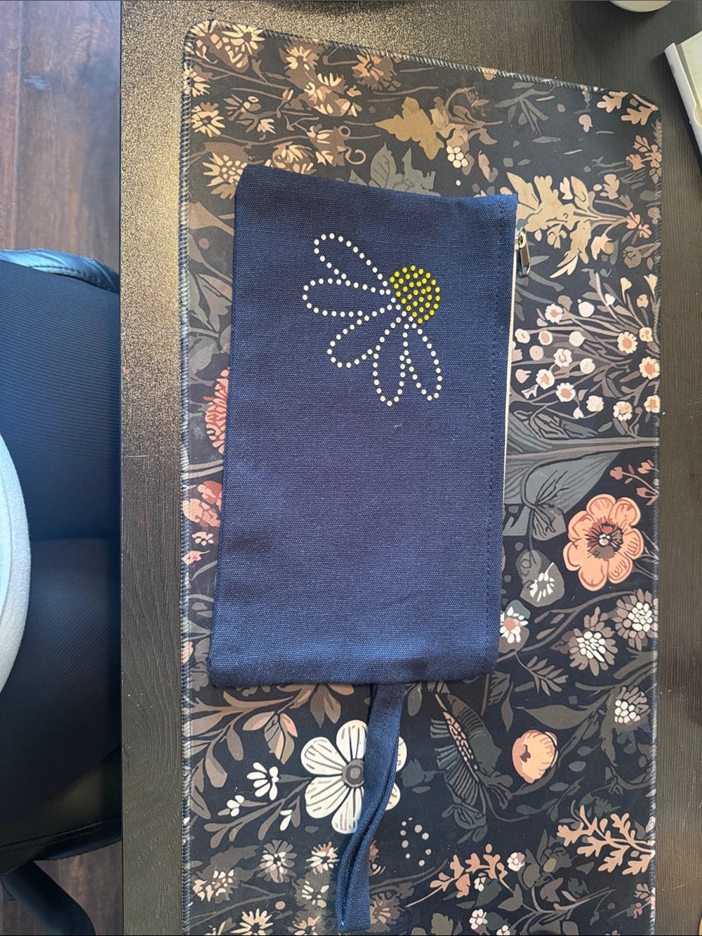 Navy Daisy Wristlet Pouch with Stud Detail